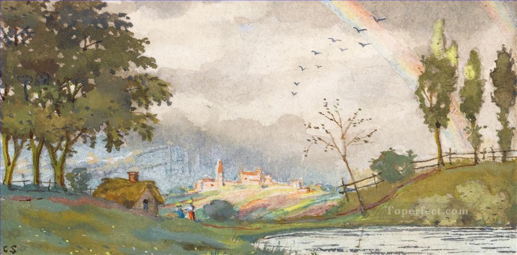 虹のある風景 コンスタンチン・ソモフの森の木々油絵